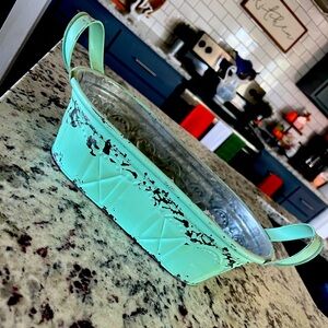 Teal metal decor planter basket